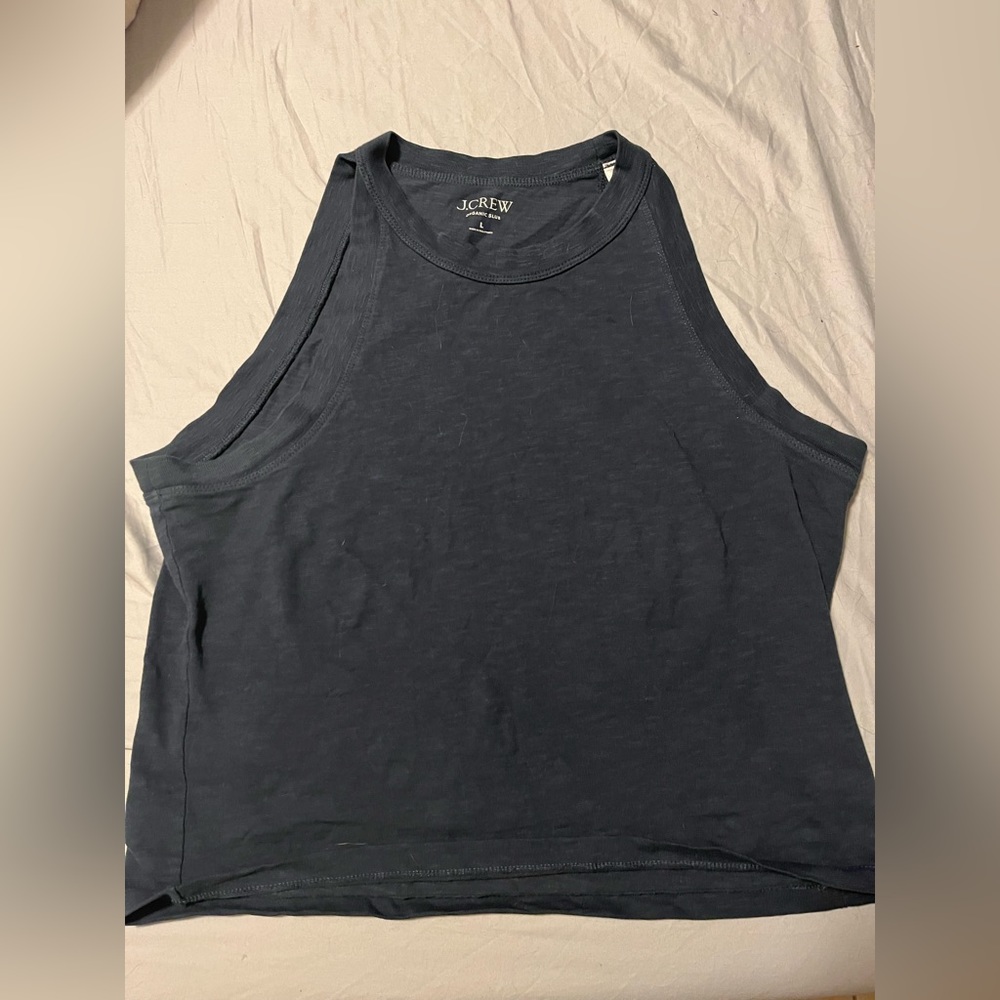 Navy blue j crew 90s cropped organic slub cotton tank top